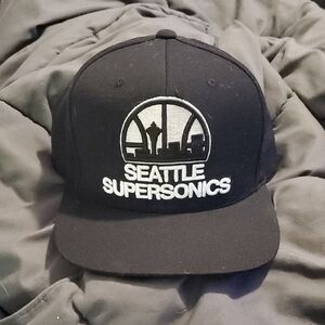 Mitchell & Ness Seattle Supersonics Black and White Snapback Hat....